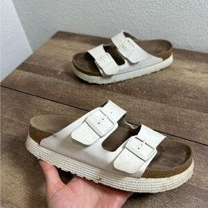 Birkenstock Papillio Women's Arizona White Leather Slide Sandals Size 9